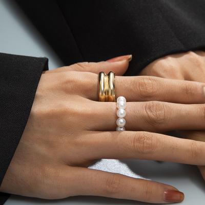 China Ring set of Ring European and American border simple imitation pearl double fashion alloy for sale