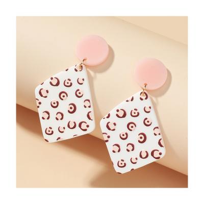 China European and American hot-selling new square leopard print border hot-selling pink temperament exaggerated wild geometric acrylic earrings for sale