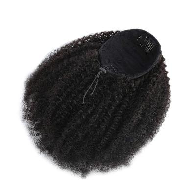 China French Curl Afro Puff Drawstring Ponytail Human Hair Bun For Black Women 150% Density 10A Brazilian Virgin Human Hair for sale