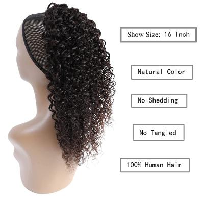 China French Curl Kinky Curly Human Hair Ponytail 150% Density Thick Afro Curly Ponytail Wrap Drawstring Clip in Binding Pony Tail Extensions for sale