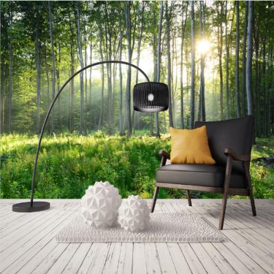 China Living room modern stereo green sofa wallpaper TV background wallpaper 3d landscape bamboo forest wallpaper idyllic bamboo mural for sale