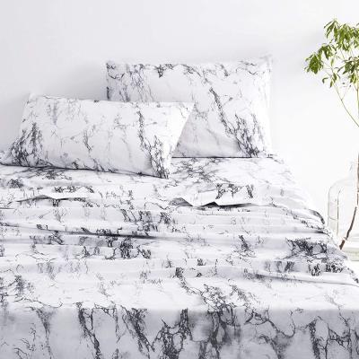 China 100% Cotton Marble Sheet Nondisposable Bedding Set, 100% Cotton, White Black and Gray Gray Modern Pattern Printed for sale