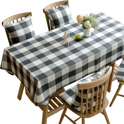 China New linen poly tablecloth dining table coffee table linen waterproof black and white square plaid cotton for sale