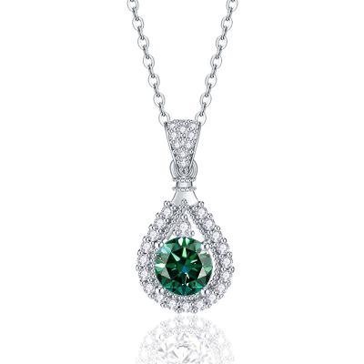 China LADY Vintage GEMS Style 1 Carat S925 Sterling Sliver Party Necklace For Female Cute Water Drop Shape Moissanite Pendant Necklace for sale