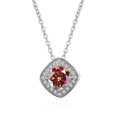 China Vintage GEMS LADY 1 Carat Moissanite Square Shape Pendant Necklace For Female S925 Sterling Silver Fine Jewelry Party Necklace for sale