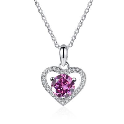 China LADY Vintage Romantic GEMS Style 1 CT Moissanite Pendant Necklace For Women Couple S925 Sterling Silver Cute Heart Shape Pendant Necklace for sale