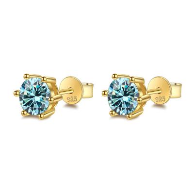 China Moissanite Stud Earrings 1ct*2 Round Brilliant Diamond 18K Lab Created Ideal White Gold Plated 925 Sterling Silver Earring for sale