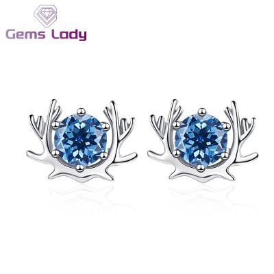 China Cute GEMS LADY Sweet S925 Silver Stud Earrings With Moissanite For Women Cute Antler Form Jewelry For Couples Gift Couples Anniversary for sale