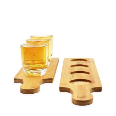 China Cup Holder Serving Shot Glass Wine Glass New Style Durable Wooden Party Bar Tray With Handle for sale