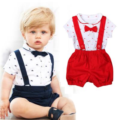 China Children's summer casual gentleman suit boys and girls lapel short sleeve suspenders shorts rompers kids clothes for sale