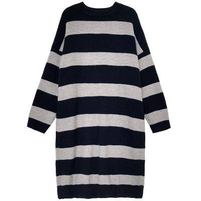 China Hot Fashion Breathable Autumn Winter Color Contrast Stripe Good Quality New Knitted Dress For Lady Women One-Piece Sweaters for sale