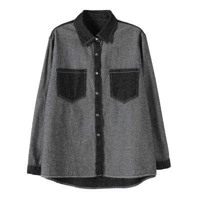 China Breathable Straight Cotton Turn Down Collar Long Sleeve Button Cuff Pocket Retro Women Denim Jacket for sale