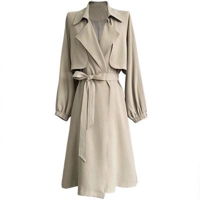 China Sale Good Quality Spring Autumn Lantern Sleeve Bet Loose Flare Long Trench Windproof Warm Coat For Women for sale