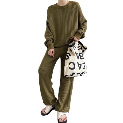 China Fashion Good Quality Elegant Loose Sleeve Anti-pilling Waist Sweatshirt Pants Suit Long Elastic Lady Tank Top 2 Piece Sets For Women for sale