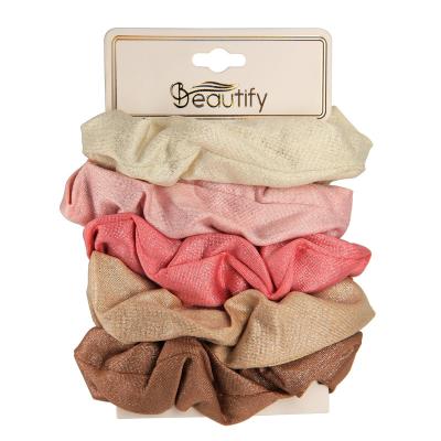 China Wholesale 5pc Colorful Metallic Satin Hair Scrunchies 5pc Hair Decoration and Ponytail Holding (10X45cm Cut-off Size) for Women and Girl for sale