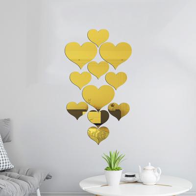 China Hexagonal Acrylic Mirror Wall Living Room Decoration Simple Heart Shape Decoration for sale