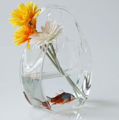 China Home Handmade Acrylic Clear Fish Tank Vintage Housewarming Gift Handbag Decoration Acrylic Vase for sale