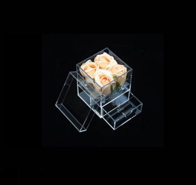 China Transparent Cover Acrylic Drawer Flower Acrylic Box Rose Flower Gift Box Valentine's Day Gifts for sale