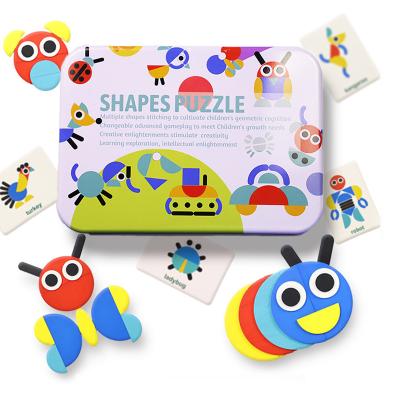 China Puzzle Toy Wooden Pattern Blocks Cartoon Animals Matching and Stacking Games Montessori Educational Toys for Toddlers Kids Boys Girls for sale