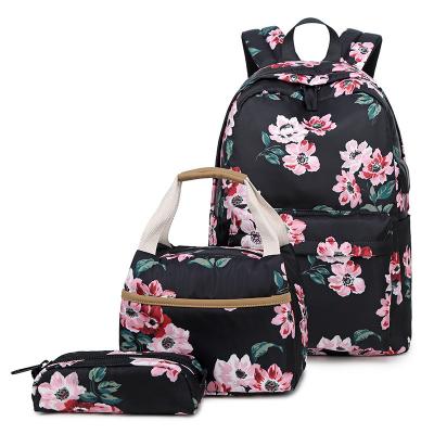 China Waterproof Personalized School Bags With Lunch Box Black Flower Backpack Bulk Character Satchel for sale