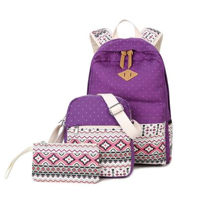 China D Ecole waterproof bags a new large-capacity student printed School Bag Three-Piece ethnic style travel BACK set canvas women's backpack for sale