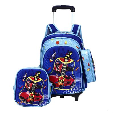 China Waterproof high quality kids rolling schoolbag set 3 pcs backpack with pencil case and lunch bag6-12 years removable trolley schoolbag for sale