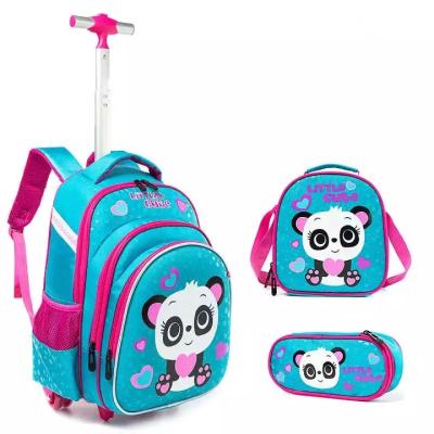 China Latest Waterproof Two-Wheel Elementary School Bags Trolley Three-Piece Set Removable Rolling Backpack With Lunch Bag for sale