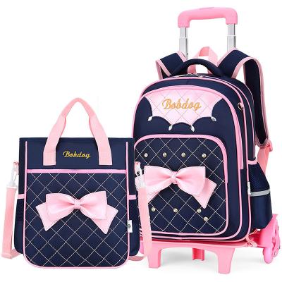 China Waterproof Waterproof Trolley Kids School Bags With Wheels Chinese Factory Custom Logo For 6-12 Years Diamond Girls Primary School 20-35L for sale