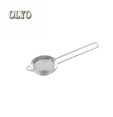 China Sustainable Kitchen Tools 7cm Colander Mini Stainless Steel Mesh Strainer With Long Handle for sale