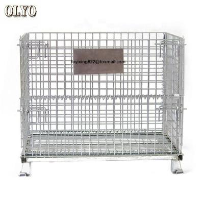 China 800*600*640 Mm Collapsible Stackable Warehouse Galvanized Steel Wire Mesh Pallet Storage Cage for sale