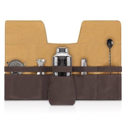 China Sustainable Stainless Steel Bartender Kit Travel Bar Tools Cocktail Shaker Set With Portable Bag for sale