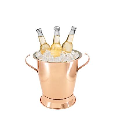 China Customized Viable Stainless Round Ice Light Mirror Bucket Pot Cooler Portable Ice Bucket With Handle for sale