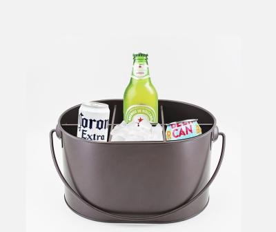 China Metal Sustainable Vintage Oval Portable Kitchen Container Ice Cooler For Bar Ice Bucket With Handle for sale