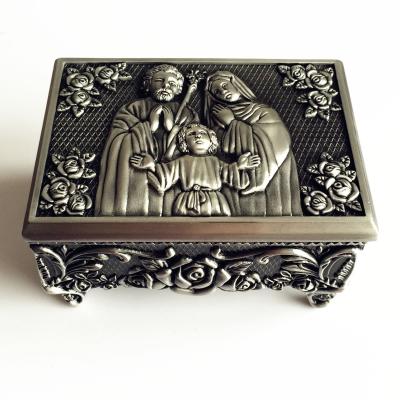 China Popular 3 Inch X 4 Inch Family Alloy Metal Box Catholic Holy Jewelry Box For Religious Accessories for sale