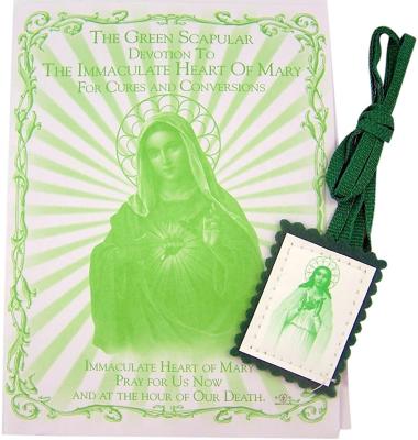 China Hot Selling Religious Catholic Two Cloth Pendant Green Scapular Necklace With St Benedict Medal for sale