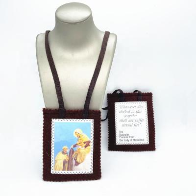 China Large Customized Wool Religious Brown Simon Stock Prayer Rope Catholic Scapular Size Scapular Label for sale