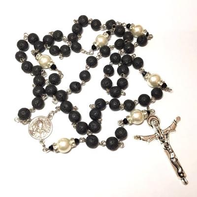 China 4mm Religious Black Italian Rosary Crystal Beads With 8mm Firestone for sale