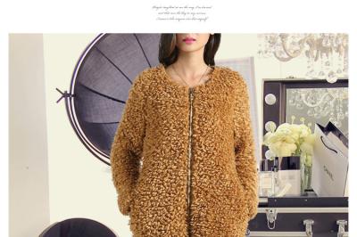 China Round neck zipper design long sleeves ladies fashion & elegant fur coat à venda