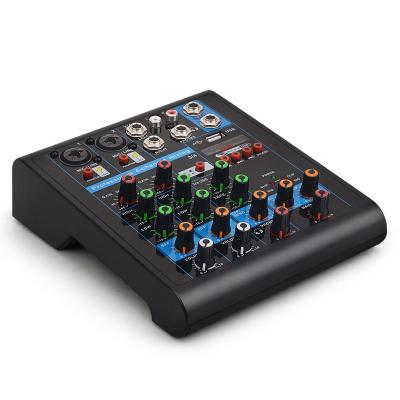 China 4 Channel Mini Lightweight Porket Mini 4 Channel Mixer USB DJ Console Audio Sound Mixing Sound Mixing Console For KTV for sale