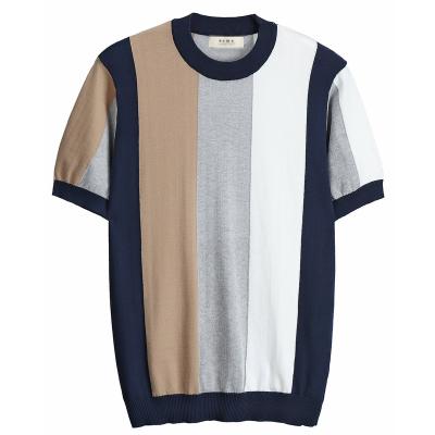 China new Coming Anti-wrinkle T-shirt comfortable knitted short sleeve striped sweaters for men for sale