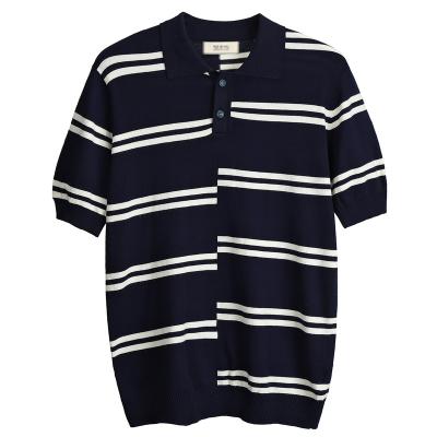 China Anti-wrinkle fashion designed striped knitted t-shirt for mens short sleeve sweaters for sale