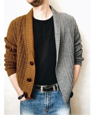 China Wholesale Anti-wrinkle Turn-down Collar Long Sleeve Cardigan Contrast Color Design Sweater Men for sale