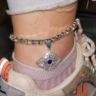 China Shiny Chain Anklet Crystal Blue Evil Eyes Tennis Gold Plated Rhinestone TRENDY Statement Demon Eye Tennis Anklet for sale