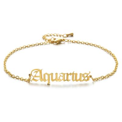 China TRENDY Classic 18K Gold Plated Horoscope Charm Anklet Waterproof Stainless Steel Initial Letter Zodiac Sign Anklet Chain for sale