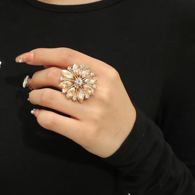 China TRENDY Statement Gold Plated Crystal Flower Rings Women Adjustable Bling Zircon CZ Flower Ring Fashion Jewelry for sale