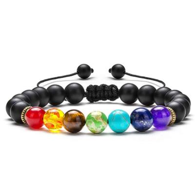 China TRENDY Fashion Adjustable Rope Braided Natural Lava Stone 7 Chakra Bracelet Yoga Healing Bracelet For Women Men for sale