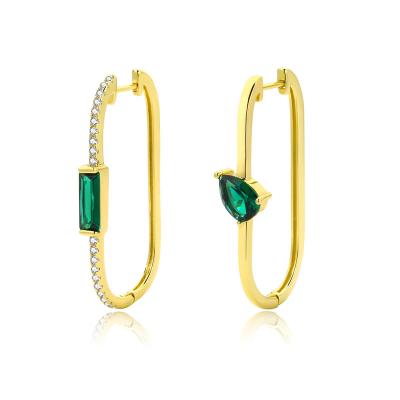 China TRENDY Fine Gold Plated Emerald Square Shiny Long Zircon Geometric Circle Earrings Dangle Statement Earrings For Women for sale