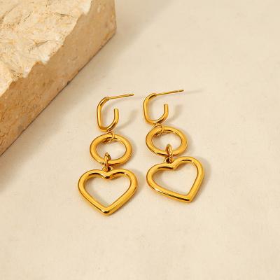 China Simple Vintage 18K Pvd Gold Plated Heart Stud Earrings Geometric Heart Shape Dangle Earrings Stainless Steel Jewelry for sale