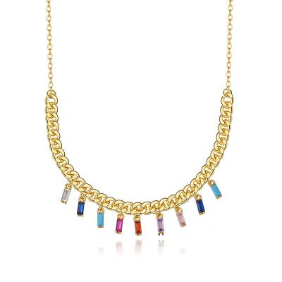 China Luxury Chain 925 Sterling Silver Necklaces Fine Jewelry Cuban Link Rainbow BOHEMIA Color Gemstone Zircon Tasty Choker Necklace for sale