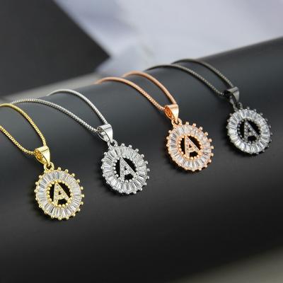 China Simple Europe and America Fashion 18K Gold Plated Alphabet Necklaces Jewelry Bling Zircon CZ Initial Letter Capital Choker Necklace for sale